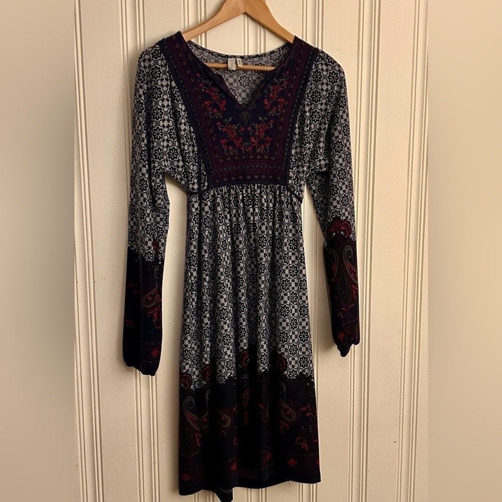 Sahalie Med Embroidered Empire Dress Floral Tie Back Warm Boho Cottage Prairie